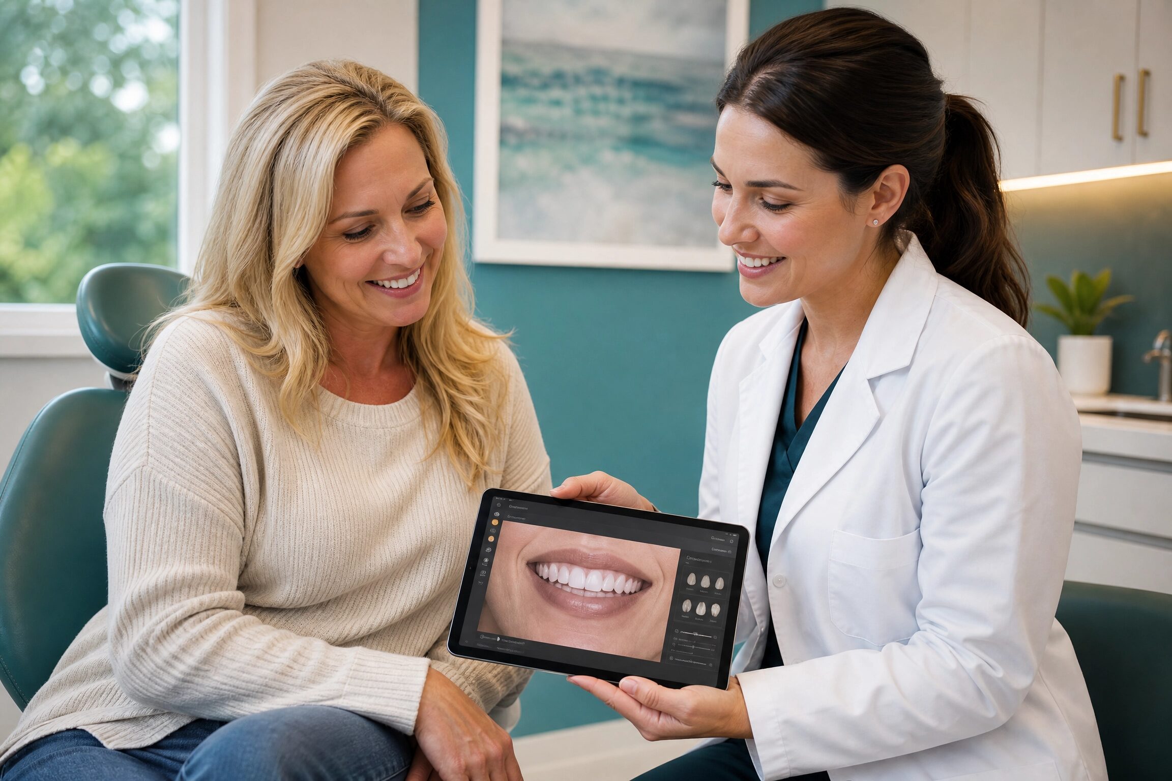 Patient and dentist reviewing combined cosmetic treatment plan at Charlottesville Dental Associates