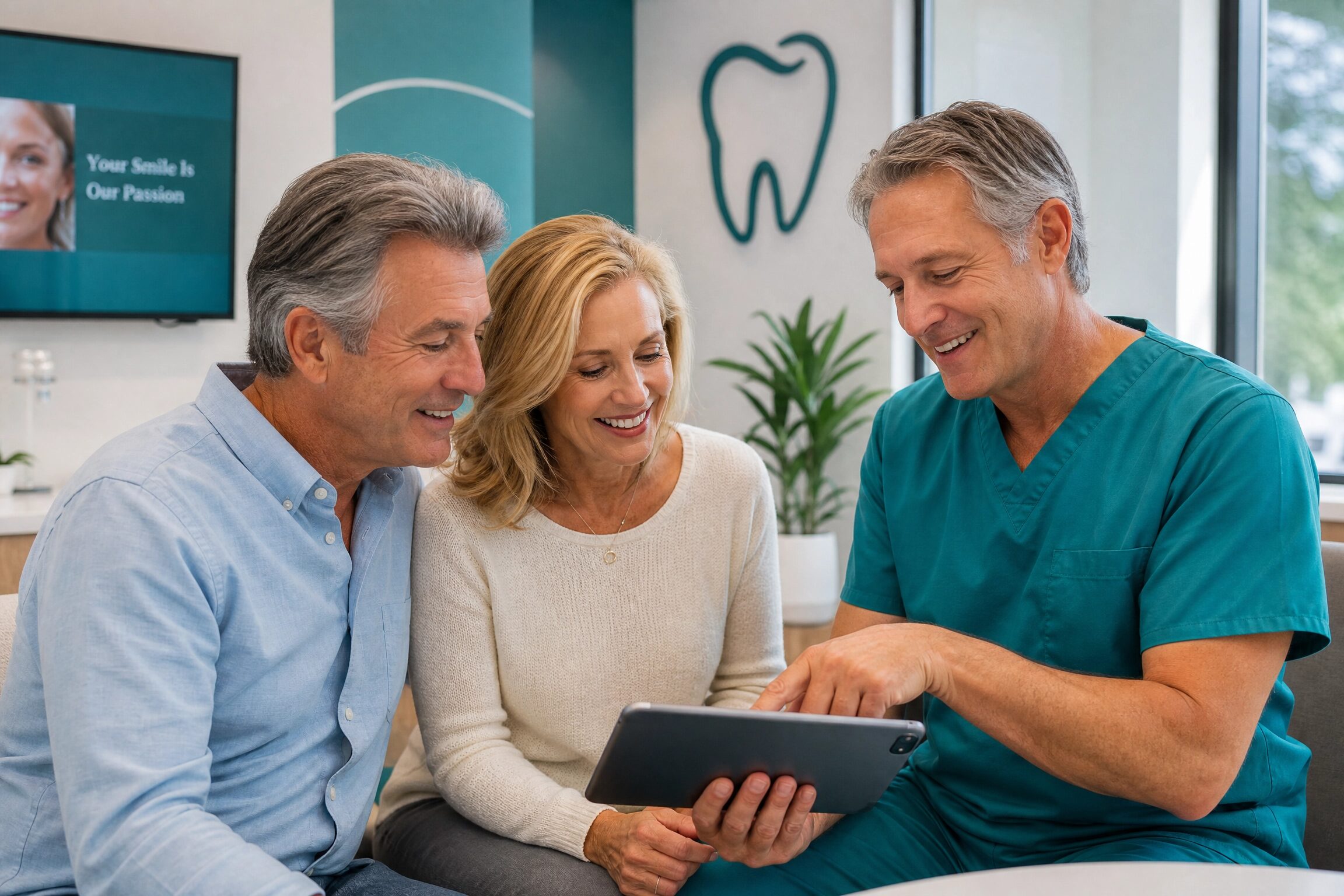 Patient and dentist reviewing implant-supported bridge options in Charlottesville VA