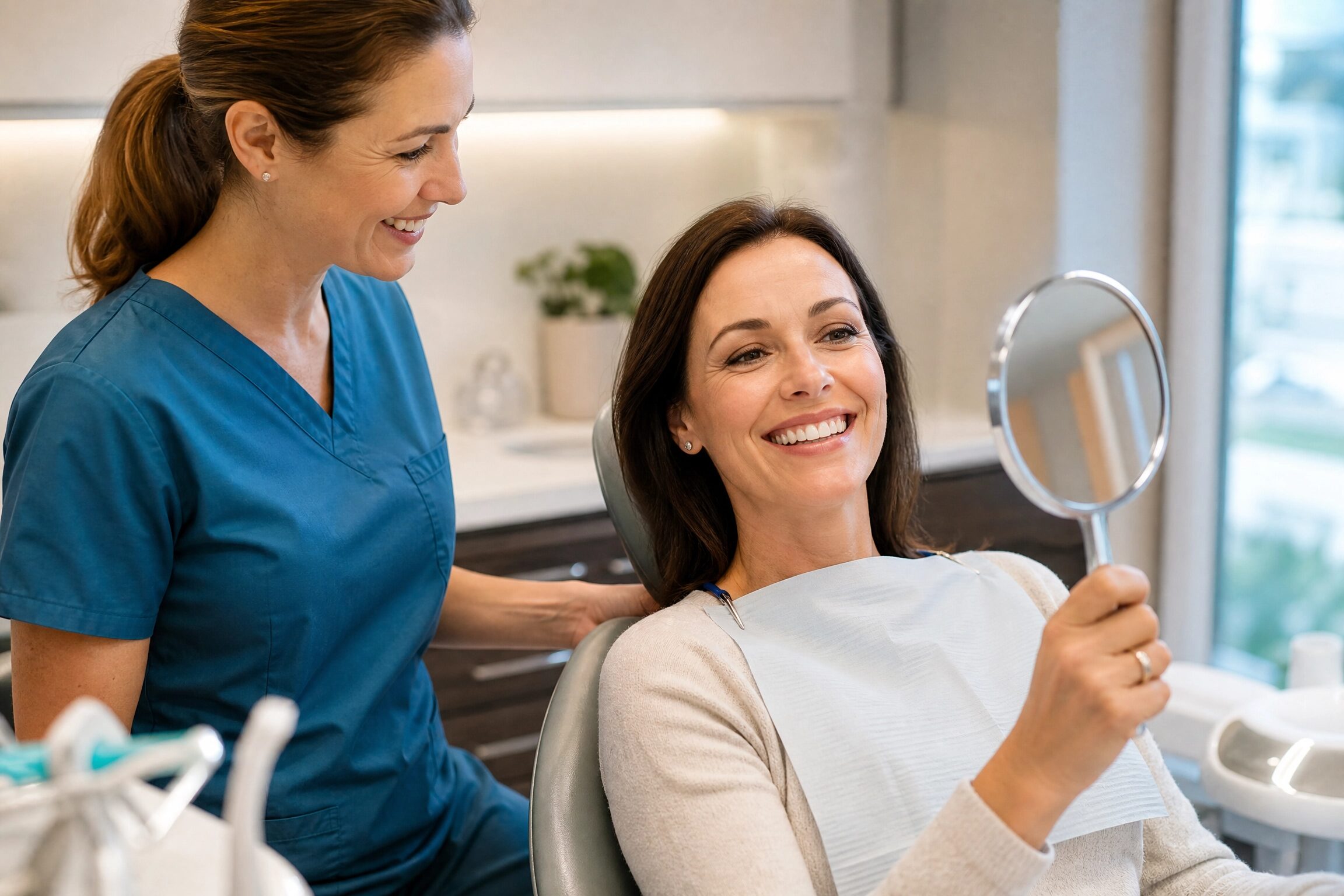 Patient with beautiful smile after cosmetic dentistry at Charlottesville Dental Associates