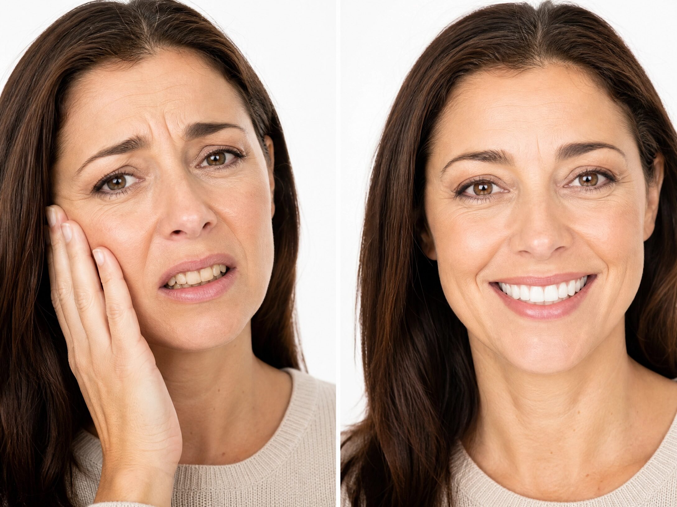 Before and after emergency dental treatment results
