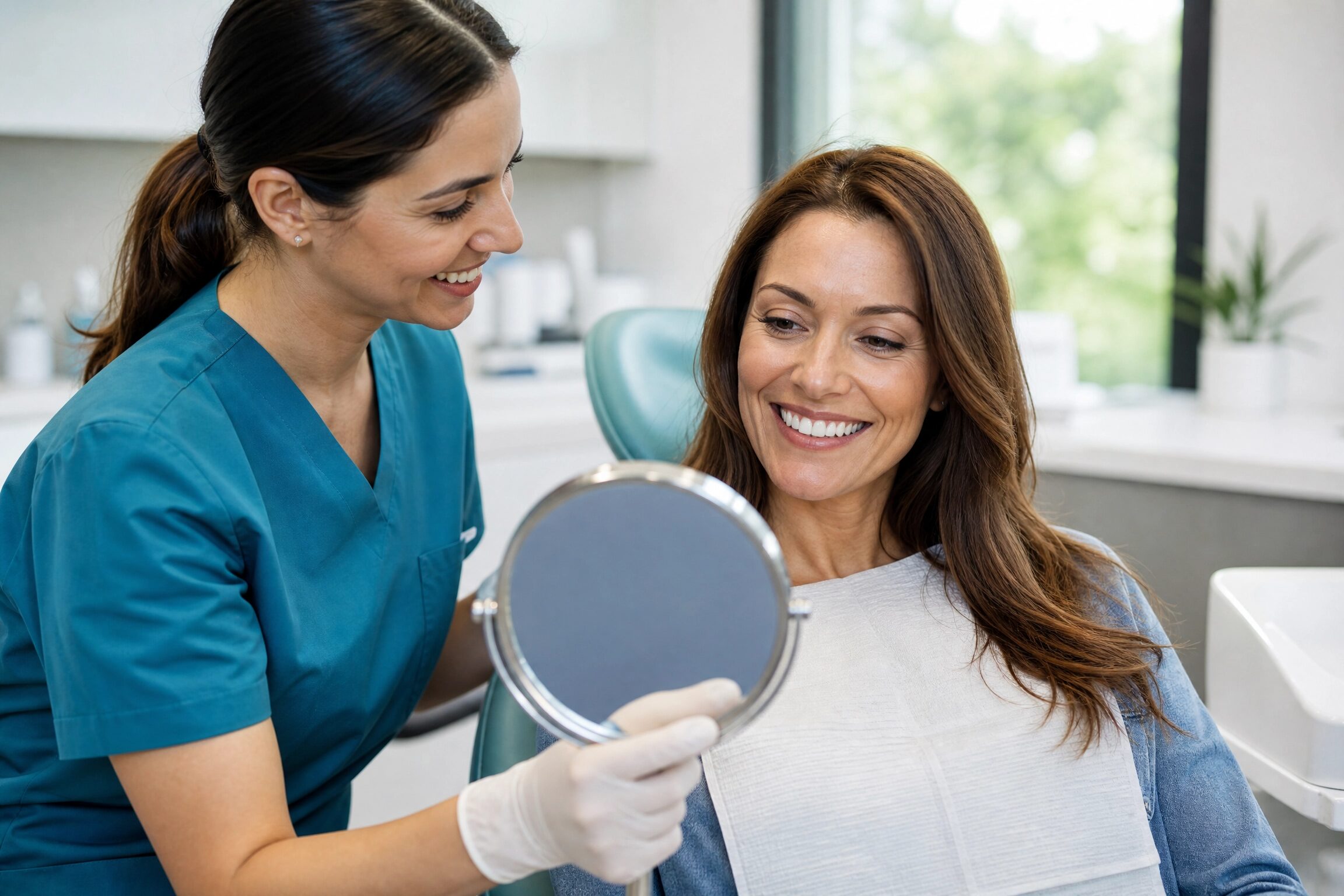 Patient with brighter smile after professional teeth whitening at Charlottesville Dental Associates
