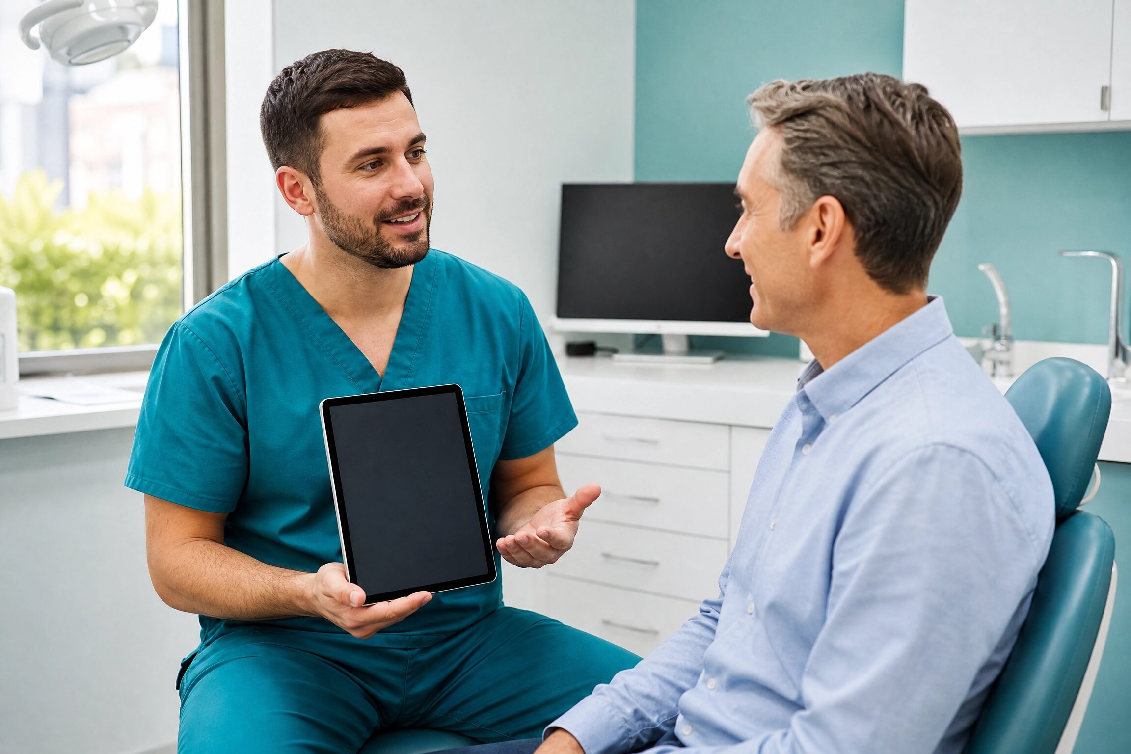 Dentist reviewing retreatment options with patient at Charlottesville Dental Associates