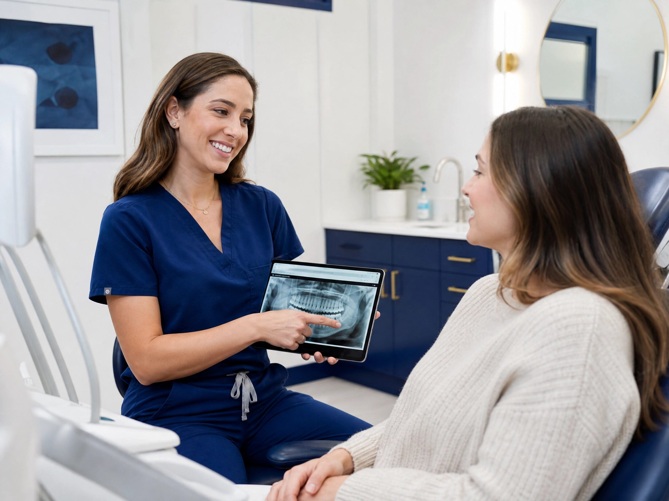 Dentist reviewing treatment with patient at Charlottesville Dental Associates