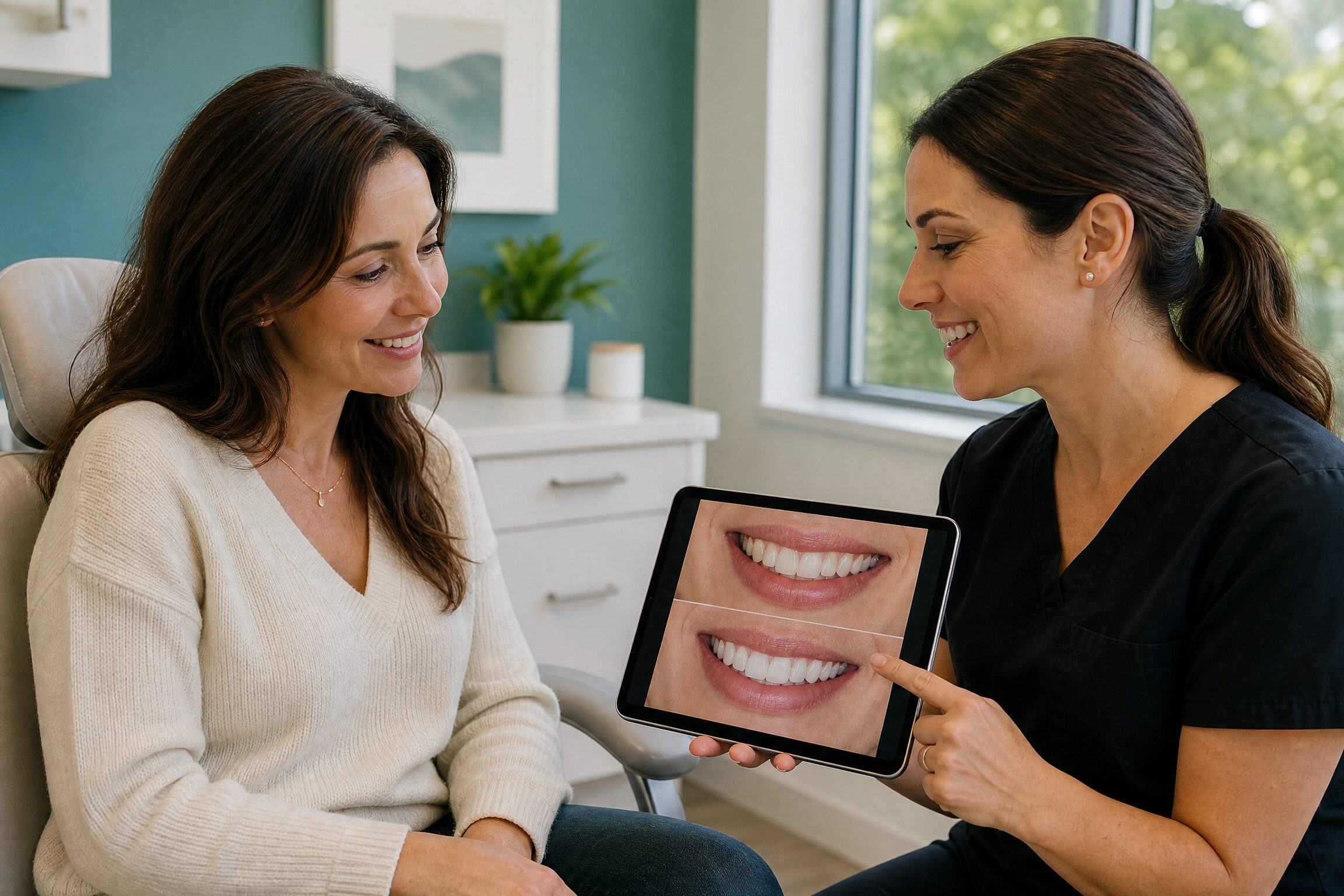 Patient reviewing smile makeover plan with dentist at Charlottesville Dental Associates